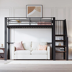 Blossom Paris Lit mezzanine 90x200 métal stable avec grand rangement et escalier