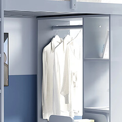 Acheter Blossom Paris Lit mezzanine enfant 90x200 cm, étagères multiples, cintres, chariot, rangement, gris.