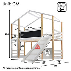 Avis modfu Lit cabane 90x200 cm avec toboggan, échelle et 2 sommiers à lattes, en bois, blanc