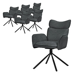 ML-Design Lot 6 chaises pivotantes à 360° fauteuil tissu anthracite accoudoirs pieds métal