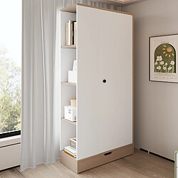 Otherland Armoire 70x40x170 cm, 1 porte, étagères et tiroirs, bois + blanc