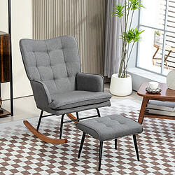 Otherland Fauteuil à bascule avec repose-pieds, aspect lin, accoudoirs, capacité 130 kg, confortable