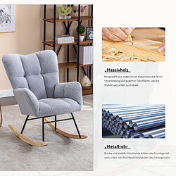 Blossom Paris Fauteuil à bascule mid-century, velours teddy, dossier matelassé, pour salon/chambre, gris clair