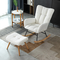 Otherland Fauteuil à bascule blanc ergonomique, 92 cm H, avec repose-pieds, cadre hévéa, capacité 113 kg