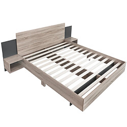 modfu Lit adulte 160x200 cm avec 2 tables de chevet, en bois, chêne pas cher