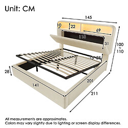 Avis modfu Lit coffre 140x200 cm avec tête de lit réglable, LED et USB/Type-C, en velours, beige