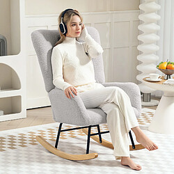 Blossom Paris Fauteuil à bascule, velours teddy, accoudoirs, patins en bois, pour salon/chambre, gris clair pas cher