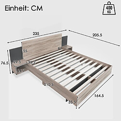 Avis modfu Lit adulte 160x200 cm avec 2 tables de chevet, en bois, chêne
