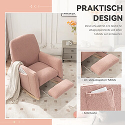 Blossom Paris Fauteuil à bascule avec repose-pieds, dossier haut, pour intérieur, velours teddy rose