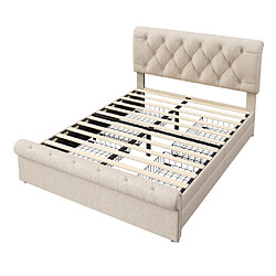 Acheter modfu Lit adulte 140x200 cm avec 4 tiroirs et tête de lit réglable, en lin, naturel