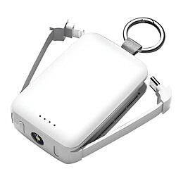Jaym Powerbank Batterie de Secours 4000mAh avec Câbles, Lampe et Anneau Porte Clé Blanc