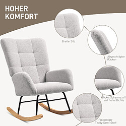 Acheter Blossom Paris Fauteuil à bascule, velours teddy, accoudoirs, patins en bois, pour salon/chambre, gris clair
