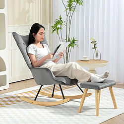 Otherland Fauteuil à bascule avec repose-pieds, velours, coussins, pieds en bois, 66x96x101 cm, gris foncé