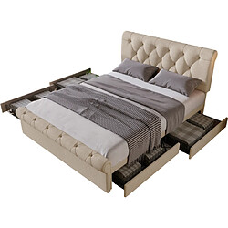 modfu Lit adulte 140x200 cm avec 4 tiroirs et tête de lit réglable, en lin, naturel pas cher