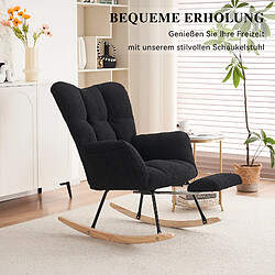 Blossom Paris Nouveau fauteuil à bascule rembourré en velours teddy avec repose-pieds escamotable, noir