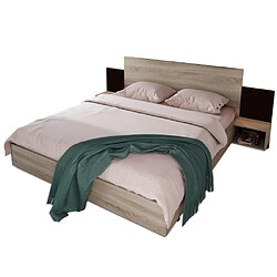 Acheter modfu Lit adulte 160x200 cm avec 2 tables de chevet, en bois, chêne