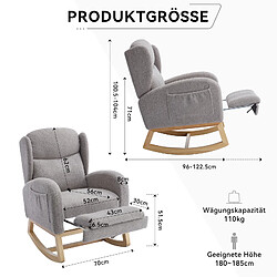 Blossom Paris Fauteuil à bascule, repose-pieds réglable, dossier haut, velours teddy, avec poche, gris