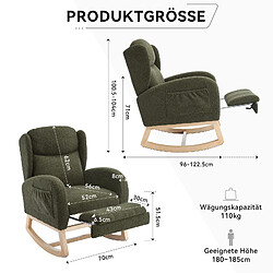 Otherland Fauteuil à bascule, repose-pieds réglable, dossier haut, velours teddy, avec poche, vert