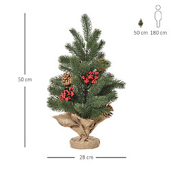 Blossom Paris Sapin de Noël 50 cm, 55 branches, 4 baies rouges & 4 pommes de pin, base ciment Ø28x50 cm