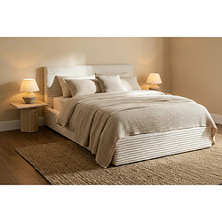 Homy France Lit Coffre 160x200cm Velours Côtelé Écru avec Sommier MAIA