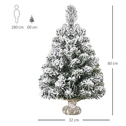 Blossom Paris Sapin de Noël miniature 60 cm avec neige, 67 pointes, base ciment, intérieur/bureau