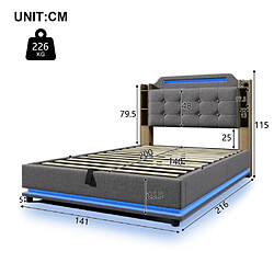 Avis modfu Lit coffre 140x200 cm avec LED, USB et Type-C, en lin, gris
