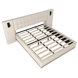 Acheter modfu Lit adulte 180x200 cm avec LED et USB, en lin, beige