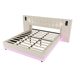 modfu Lit adulte 180x200 cm avec LED et USB, en lin, beige pas cher
