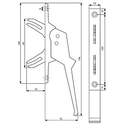 Poignée de crémone 520 aluminium à double fourche ARGENTA 520101