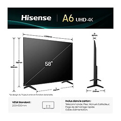 Avis Hisense 58A6Q - TV LED 55 (139 cm) - 4K UHD 3840x2160 - 144 Hz - HDR10+ - TV connecté - 4xHDMI 2.1 - WiFi