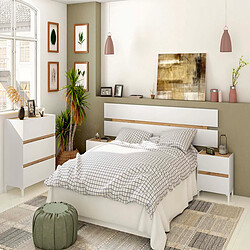 Pegane Tête de lit suspendue avec chevets - Blanc et chêne