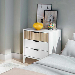 Pegane Table de chevet 3 tiroirs - Blanc