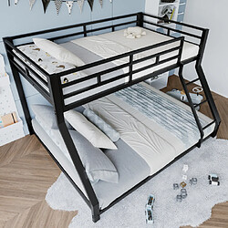 modfu Lit superposé 90x200 cm avec barrière et marchepied, en métal, noir