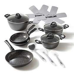 STONELINE® CERAMIC Batterie de cuisine, 14 pcs, revêtement en céramique, avec couvercles en verre
