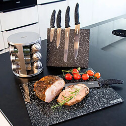 STONELINE® Lot de couteaux en acier inoxydable 5 pcs, avec bloc à couteaux magnétique, avec support pliable