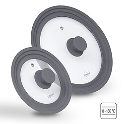 STONELINE® Lot de couvercles en verre universels, 2 pcs, avec rebord en silicone, pour 16/18/20 cm et 24/26/28 cm