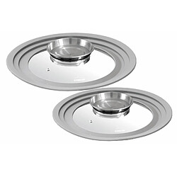 STONELINE® Couvercle en verre universel, 2 pièces, avec bord en silicone & bouton d'arôme, 16/18/20 cm et 24/26/28 cm