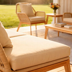 Concept Usine Salon de jardin 4 places en bois avec 2 tables beige et bois ROSARIO pas cher