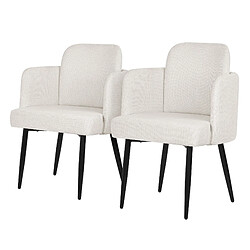 ML-Design 2x Chaises de salle à manger tissu beige avec accoudoirs et dossier aspect rotin