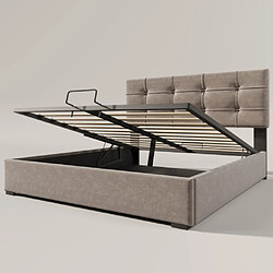modfu Lit coffre 140x200 cm avec tête de lit réglable et sommier à lattes, en velours, gris clair pas cher