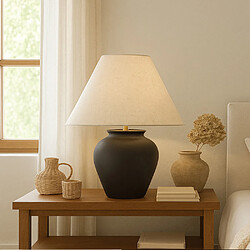 ICONIK INTERIOR Lampe de Table Vintage - Base en Céramique et Abat-jour en Tissu - Luno Noir