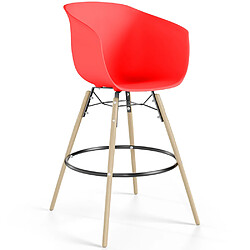 ICONIK INTERIOR Tabouret de Bar - Design Scandinave - Pieds en Bois Naturel - Melania Rouge