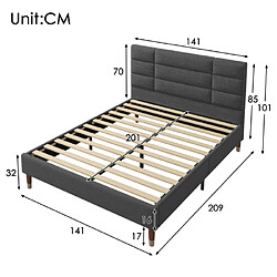Avis modfu Lit adulte 140x200 cm avec tête de lit, en lin, gris