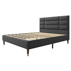 modfu Lit adulte 140x200 cm avec tête de lit, en lin, gris pas cher