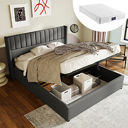 modfu Lit coffre 160x200 cm avec sommier à lattes, en lin, gris