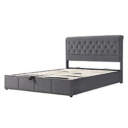 modfu Lit coffre 140x200 cm avec décor clouté, en velours, gris pas cher
