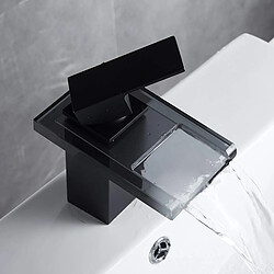Decopine Robinet mitigeur de lavabo cascade en laiton noir avec plateau en verre