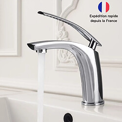 Decopine Robinet mitigeur de lavabo cascade en laiton noir avec plateau en verre
