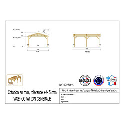 CPBF Carport Charpente deux pentes 500 cm x 450 cm, bois DOUGLAS Français (Charpente en bois-auvent-abri voiture), 23 m². Garantie 10 ans