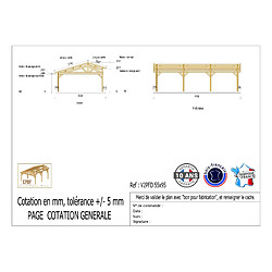 CPBF Carport deux pentes faitage décalé 550cmx950cm, Bois DOUGLAS Français (Charpente en bois-auvent-abri voiture), 53m². Garantie 10 ans